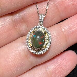 925 Sterling Silver Black Opal Pendant Necklace